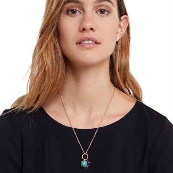 TORY BURCH Semiprecious Stone Logo Charm Necklace - Picture 2 of 7